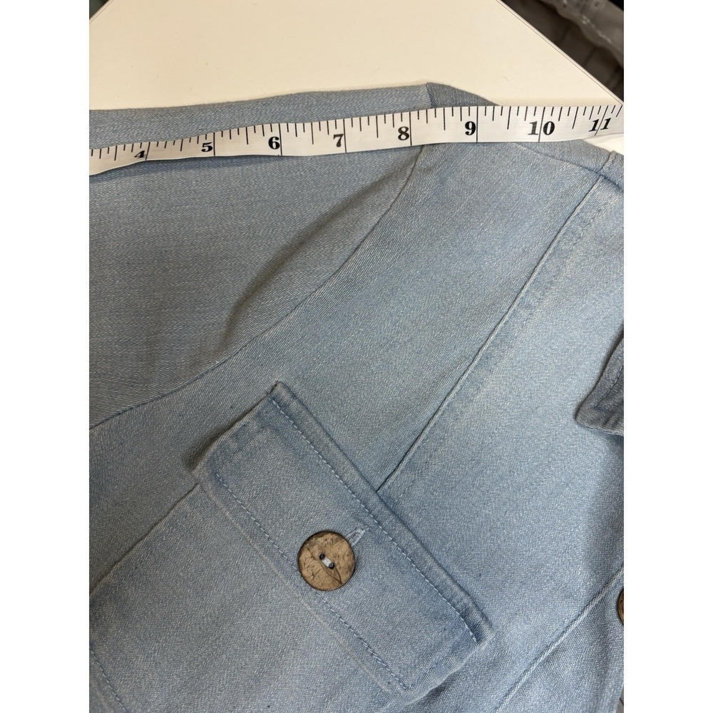 Haute Monde Blue Denim Button Front Short Sleeve Jumpsuit Size Medium - Picture 8 of 8